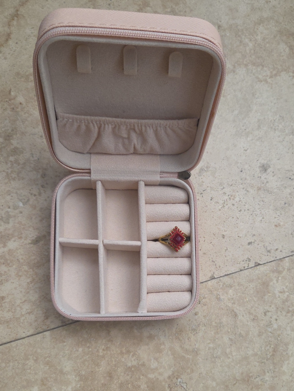 Pink Travel Jewelry Box with Ring Organizer - Picture 2 of 6
